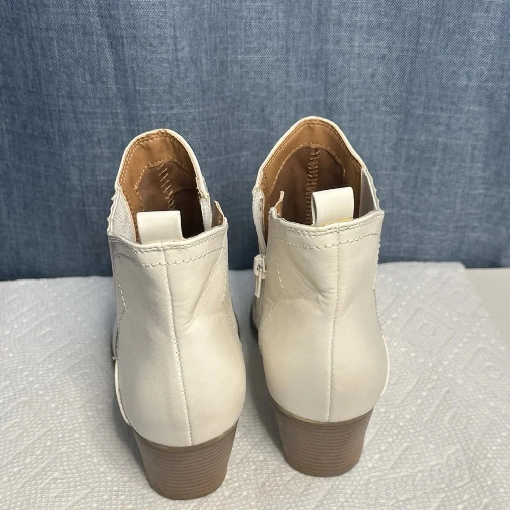 Indigo White Ankle Booties‎ with Textured Design